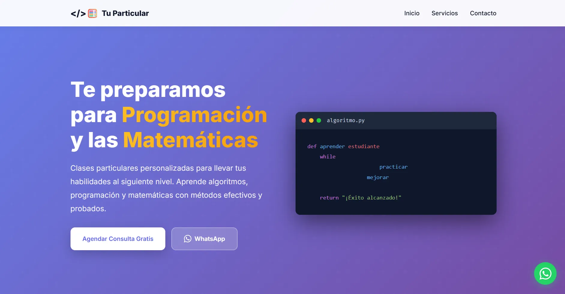 A screenshot of https://tuprofeparticular.netlify.app/